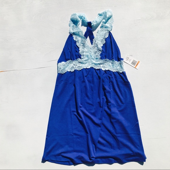 Flora Nikrooz Blue Lace Chemise Nightgown - Picture 2 of 6